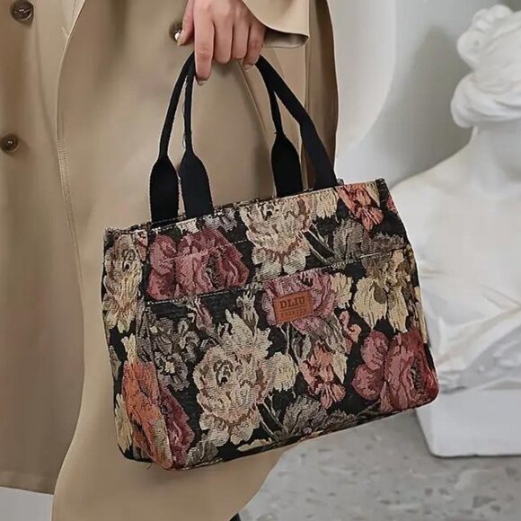 ROSE ~ PATTERNED HANDBAG in Black - Picture 1 of 5